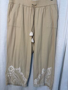 Soft Surroundings Cotton Embroidered Drawstring Lounge Pants sz L